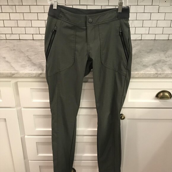 Columbia Pants Womens Small Olive Green Hiking Stretch Zip Pockets Ribbed Waist - Picture 1 of 9